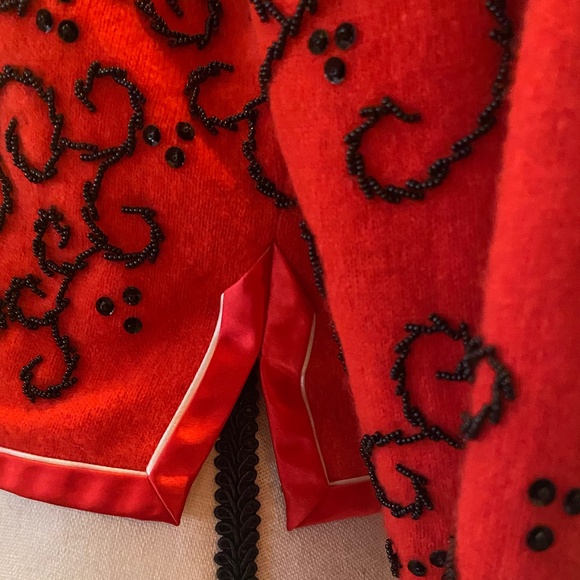 Christmas Sweater in Holiday Red with Black Beading  - Picture 6 of 11